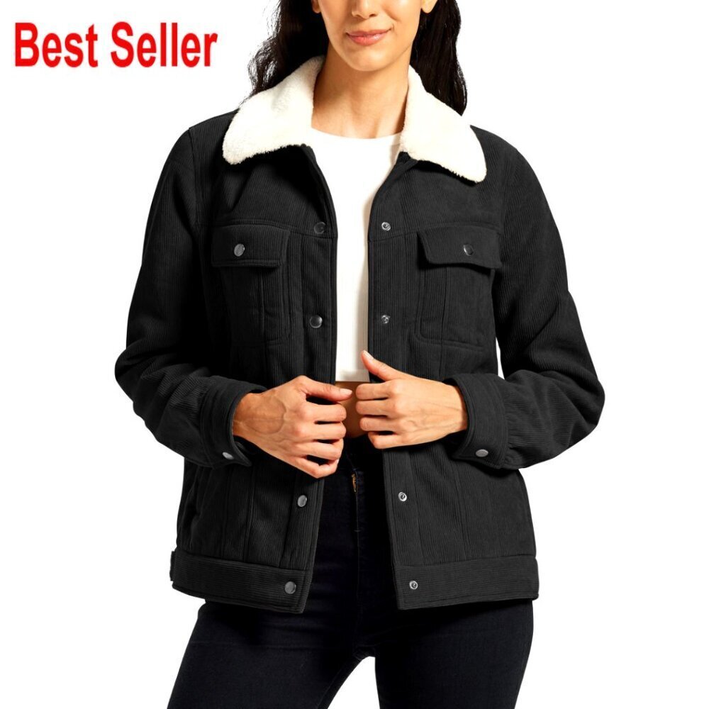 Corduroy Sherpa Fleece Lined Jacket Warm Winter Coat Button Down Casual